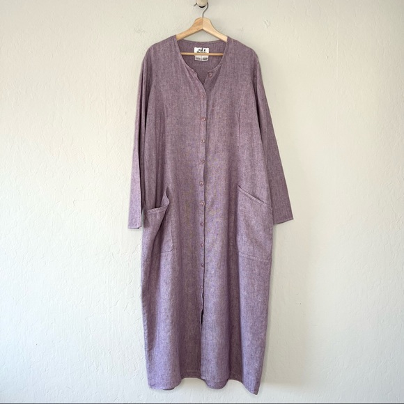 Flax Dresses & Skirts - Flax Linen Maxi Button Up Dress Jacket
